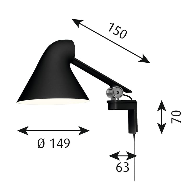 Lámpara de pared NJP brazo corto, Negro Louis Poulsen