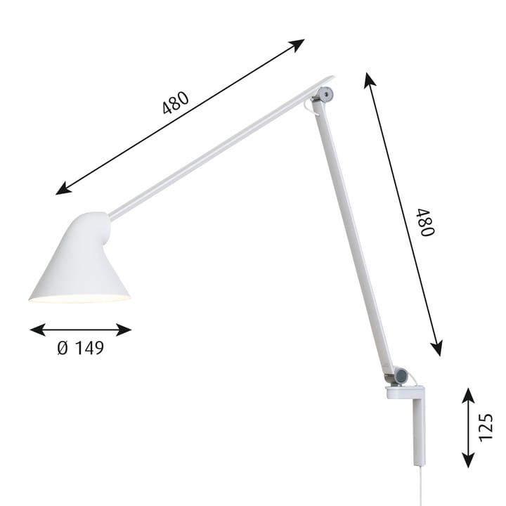 Lámpara de pared NJP brazo largo, Blanco Louis Poulsen
