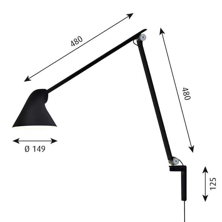 Lámpara de pared NJP brazo largo, Negro Louis Poulsen