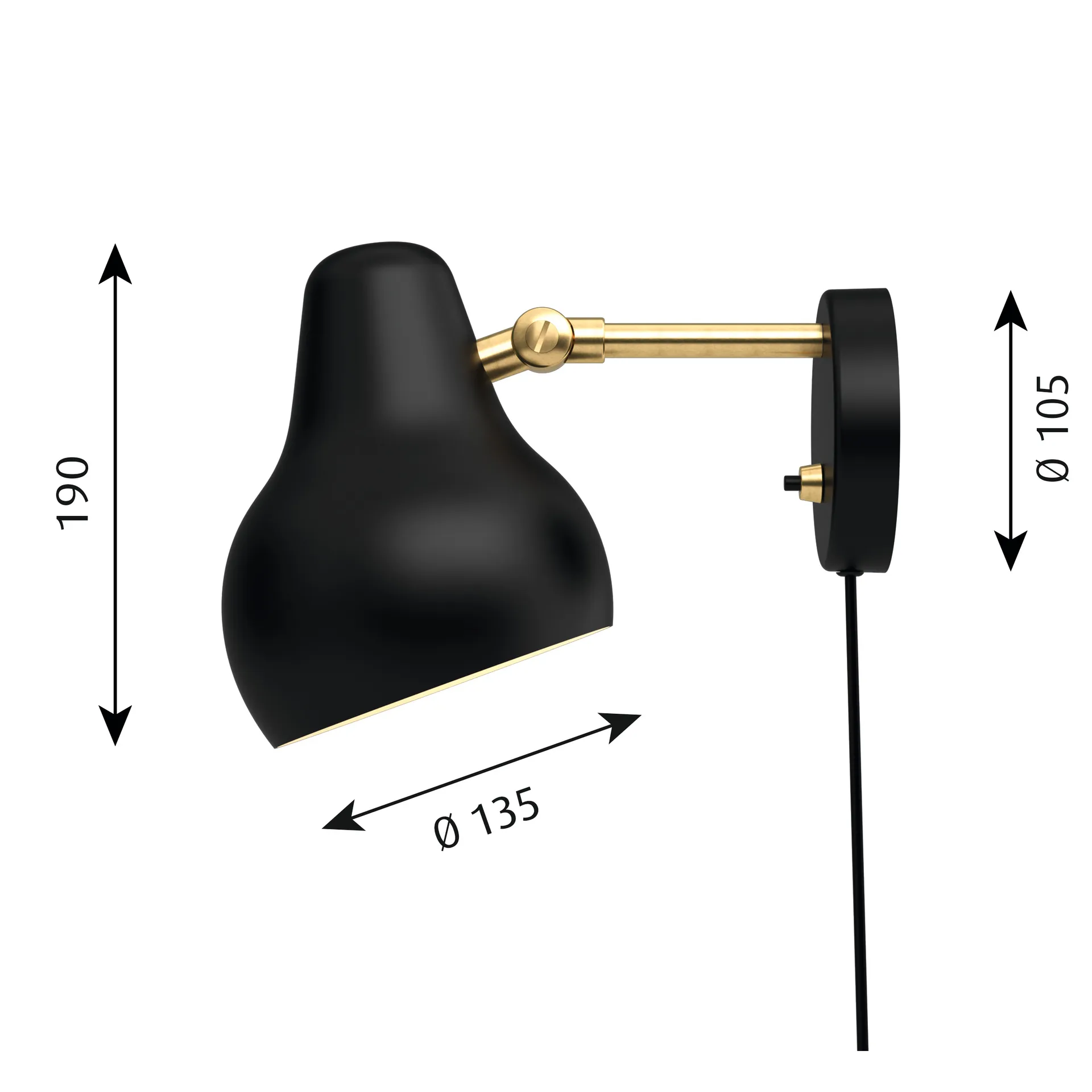 Lámpara de pared VL38, Negro Louis Poulsen