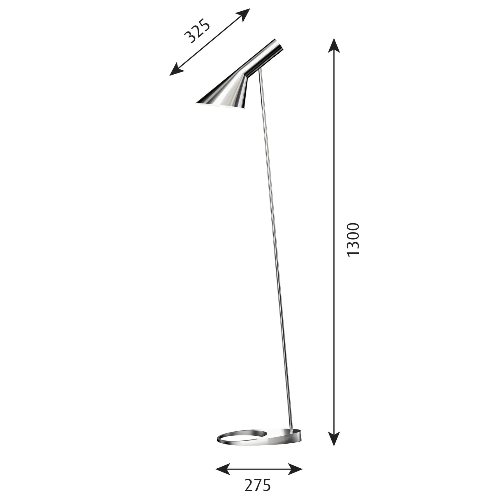 Lámpara de pie AJ, Acero inoxidable pulido Louis Poulsen