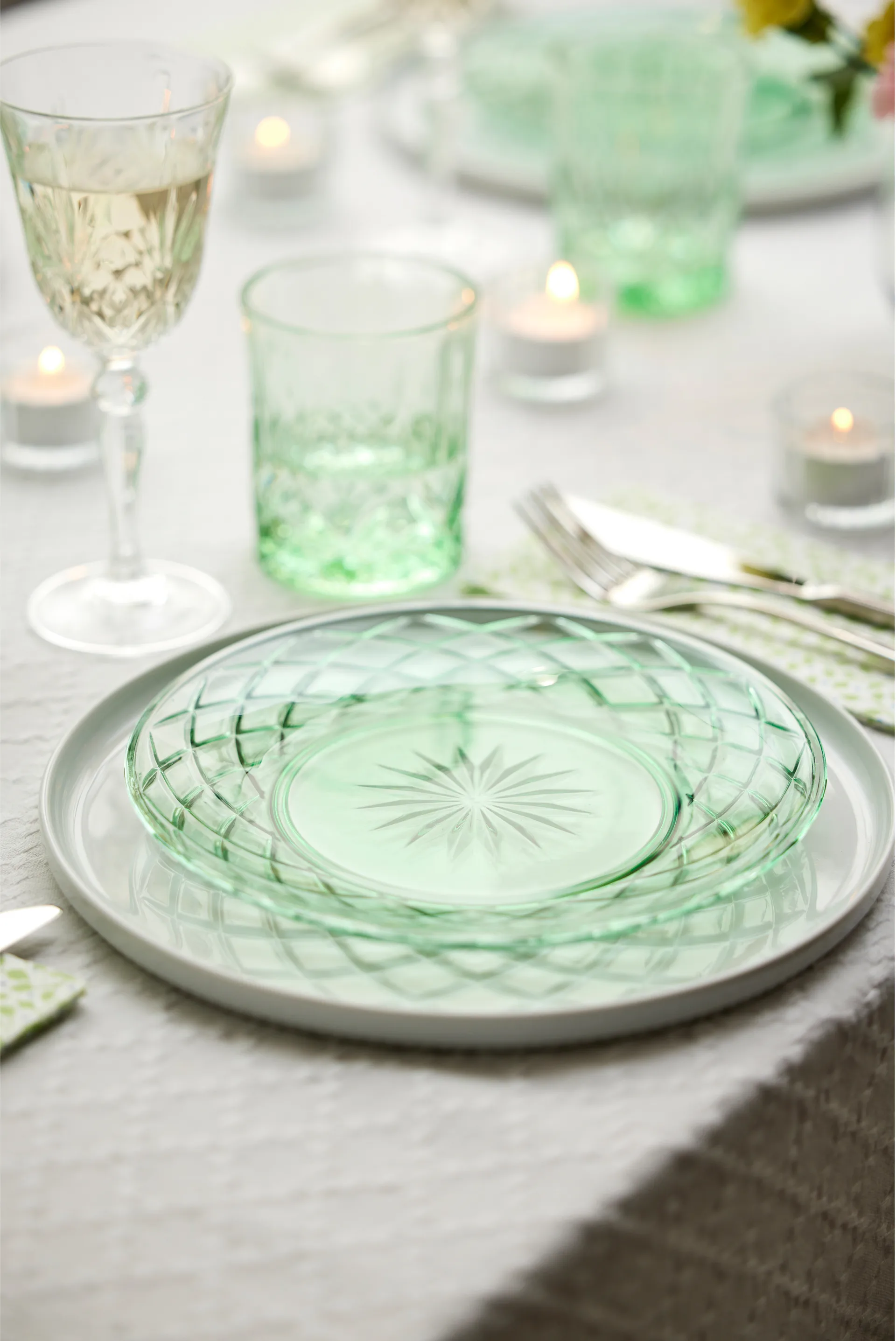 4 Platos Sorrento Ø21 cm, Verde Lyngby Glas