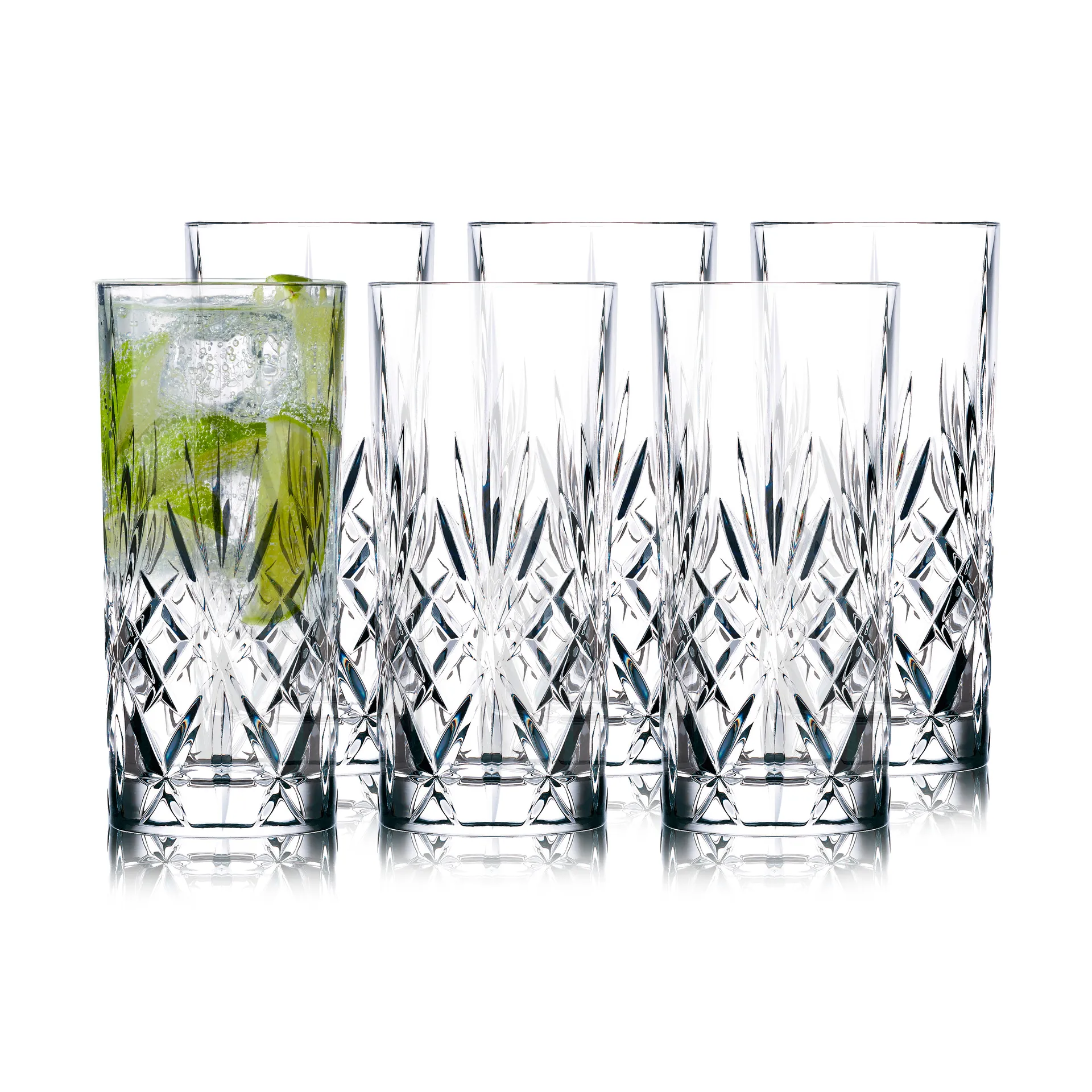 6 Vasos alargados Melodia 36 cl, Cristal Lyngby Glas