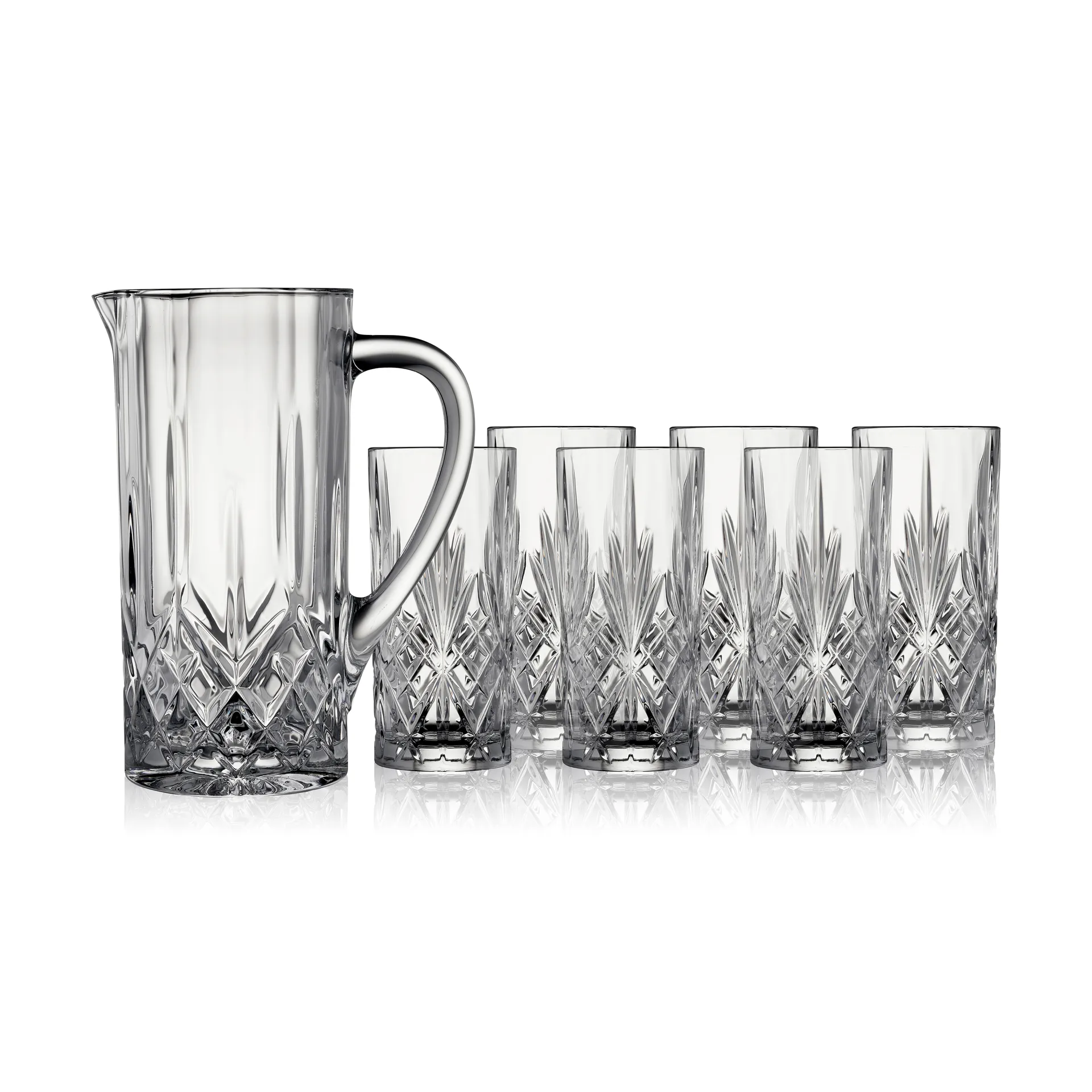 Jarra y vasos alargados Melodia 7 piezas, Cristal Lyngby Glas