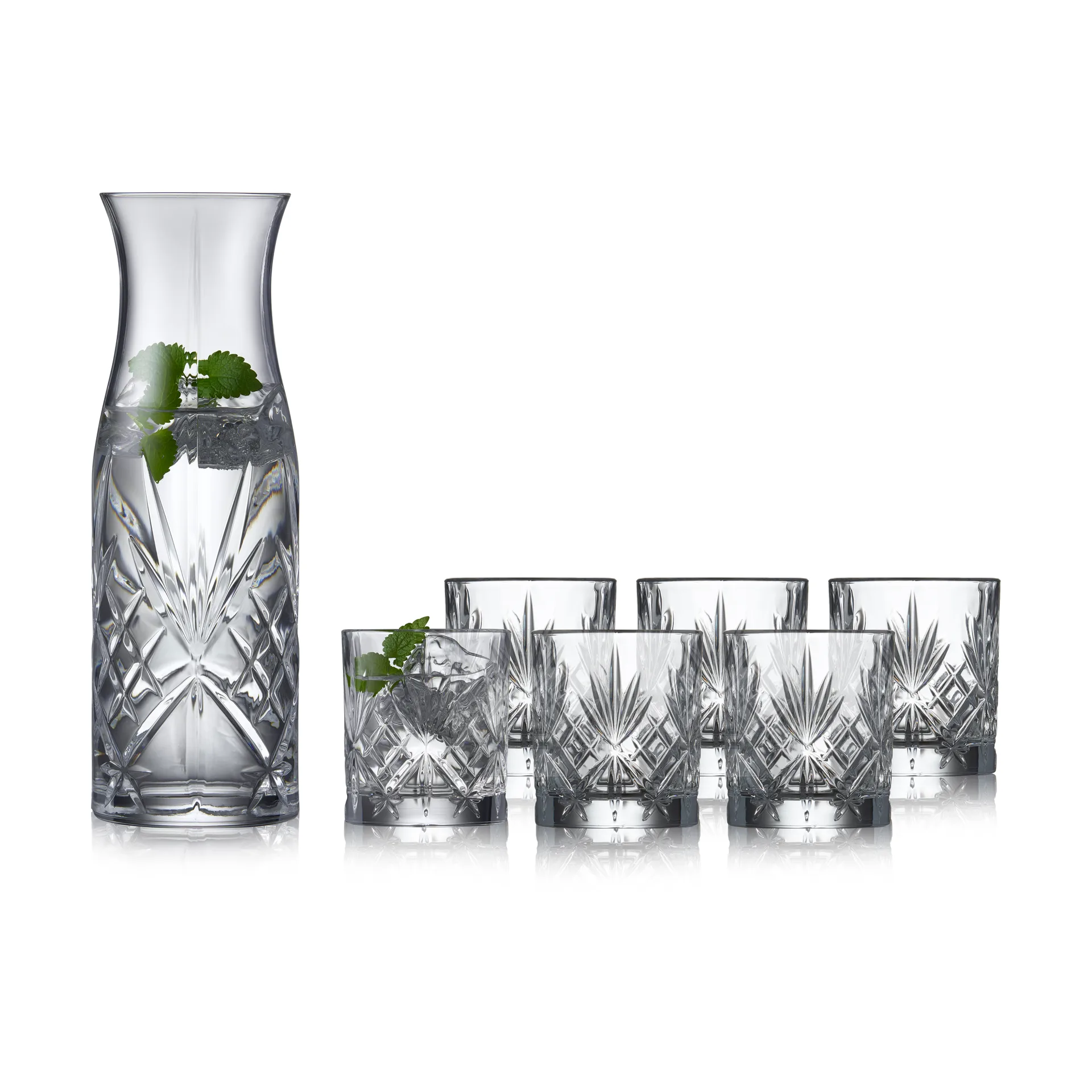 Jarra y vasos de agua Melodia 7 piezas, Cristal Lyngby Glas