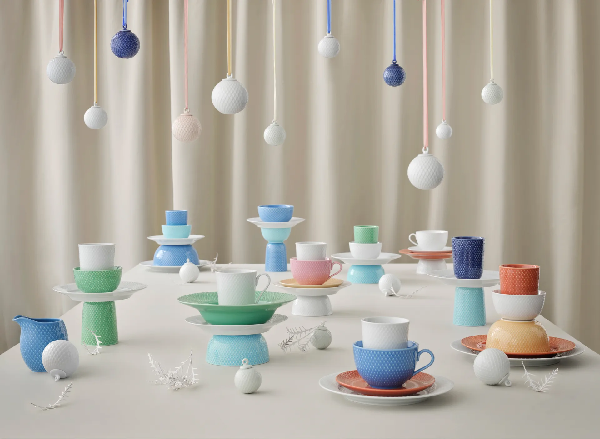 Bola de navidad Rhombe Ø7 cm, blanco Lyngby Porcelæn