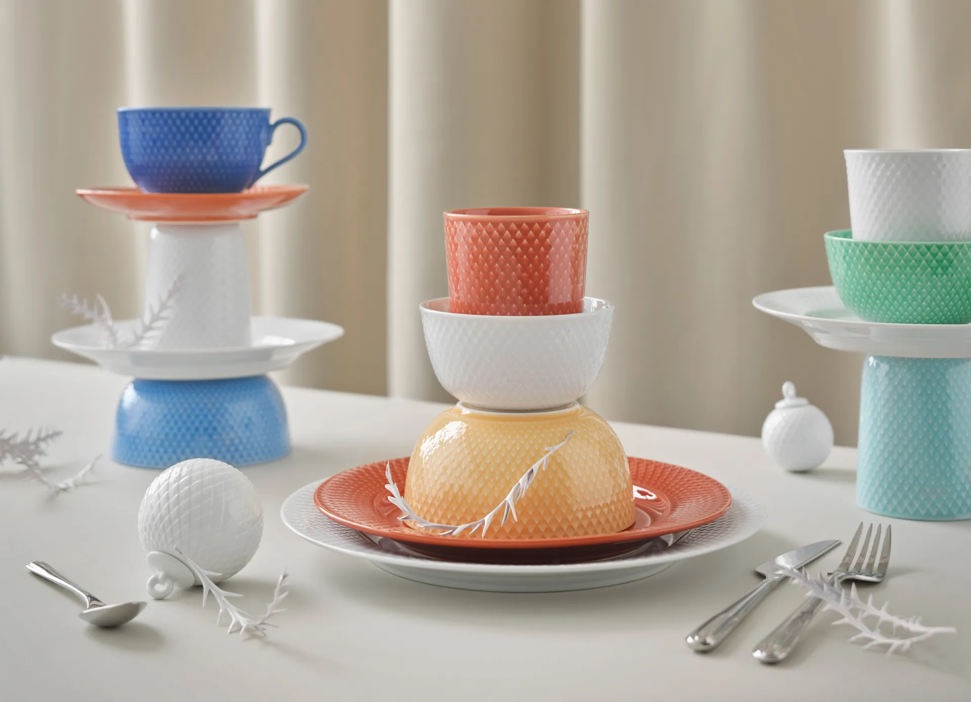 Bola de navidad Rhombe Ø7 cm, blanco Lyngby Porcelæn