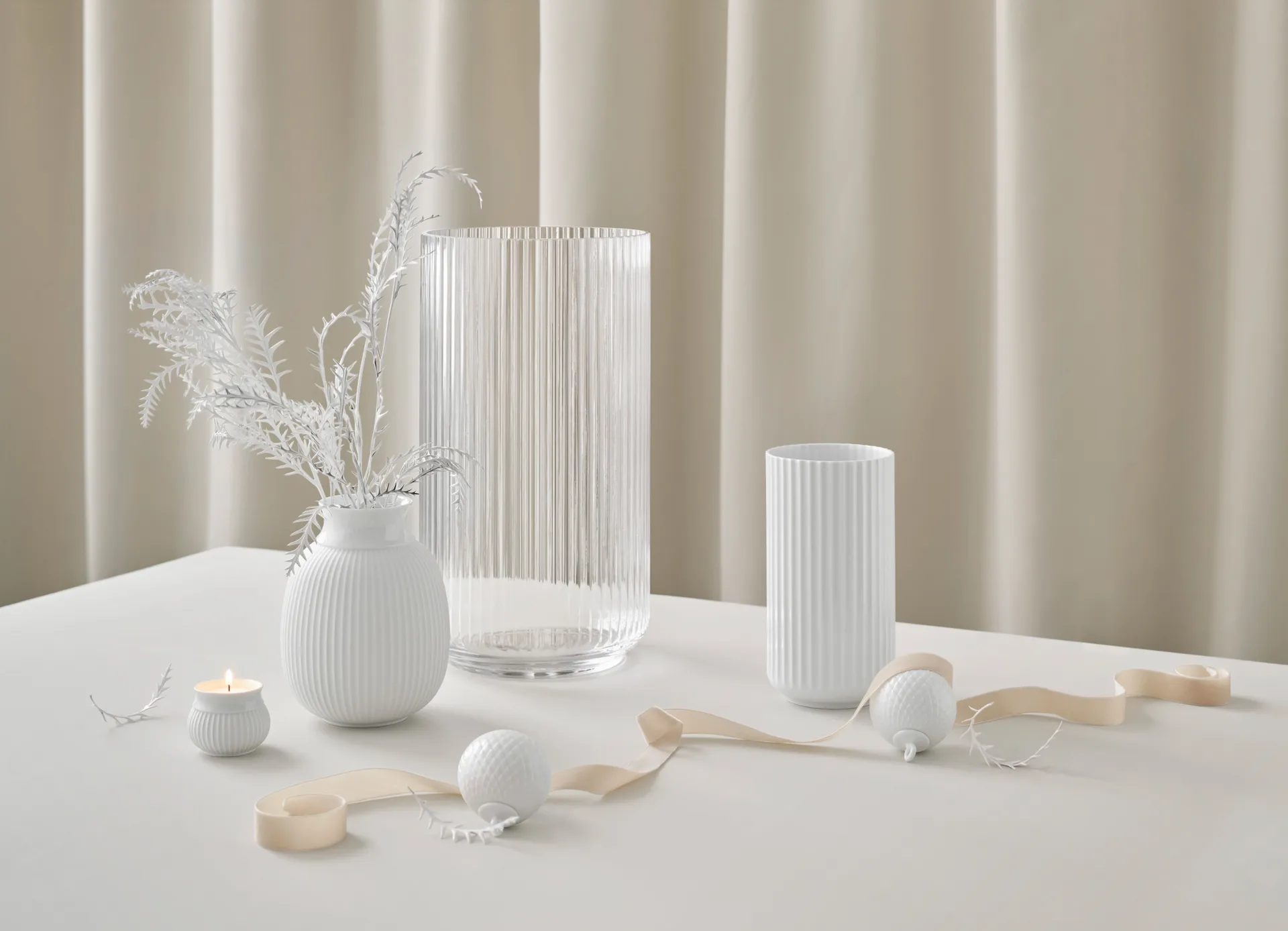 Bola de navidad Rhombe Ø7 cm, blanco Lyngby Porcelæn