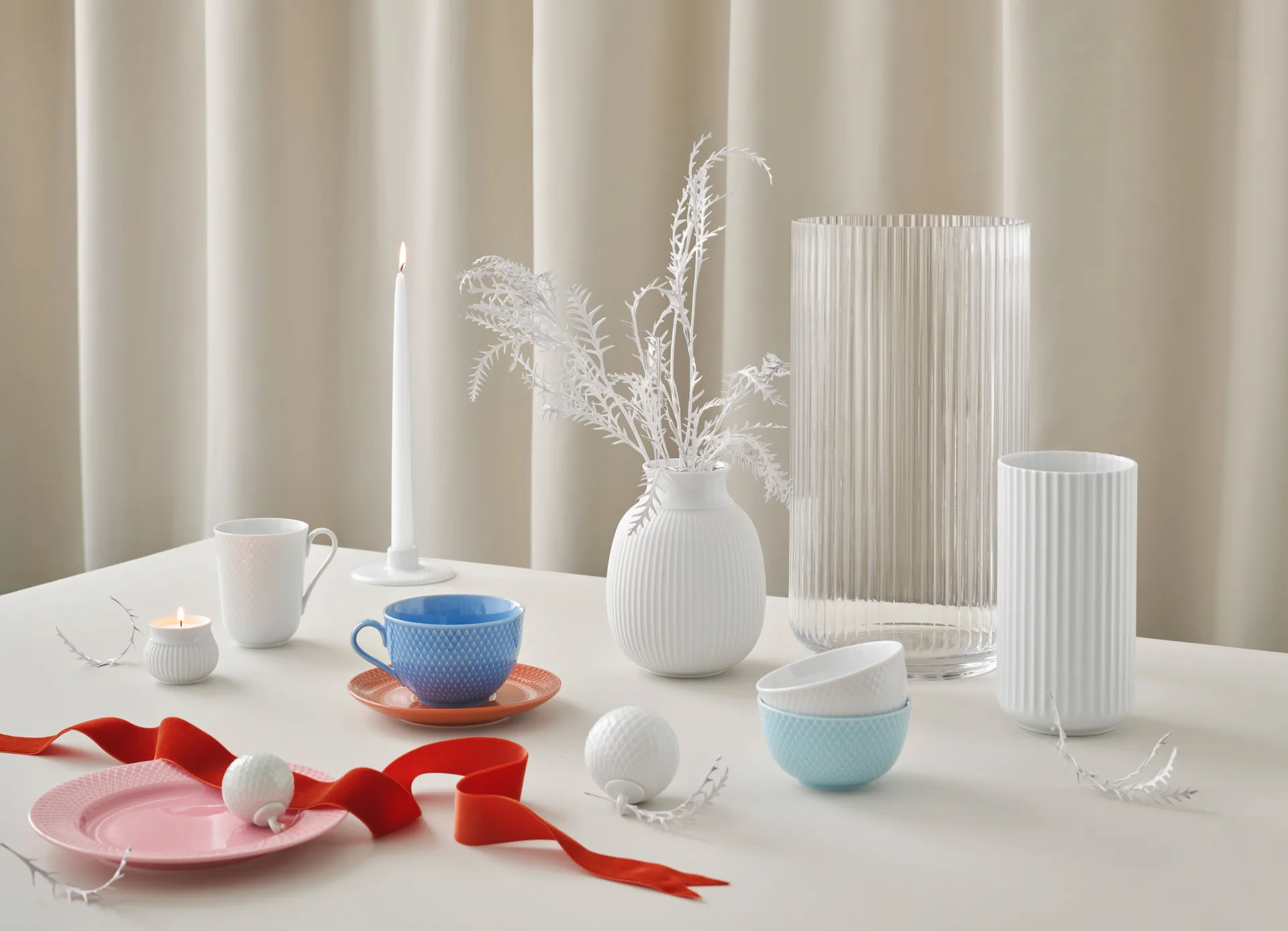 Bola de navidad Rhombe Ø7 cm, blanco Lyngby Porcelæn