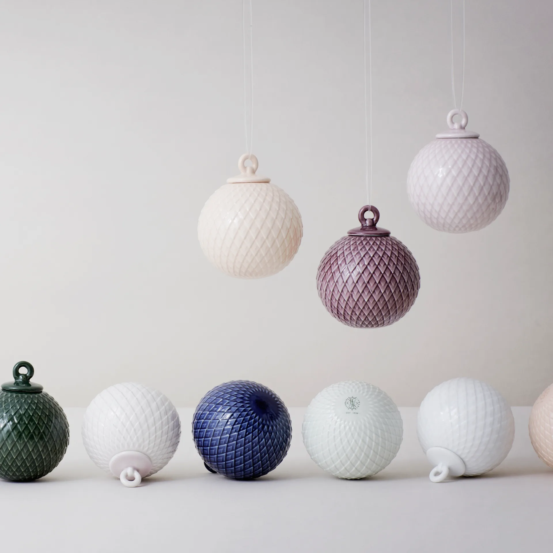 Bola de navidad Rhombe Ø7 cm, blanco Lyngby Porcelæn