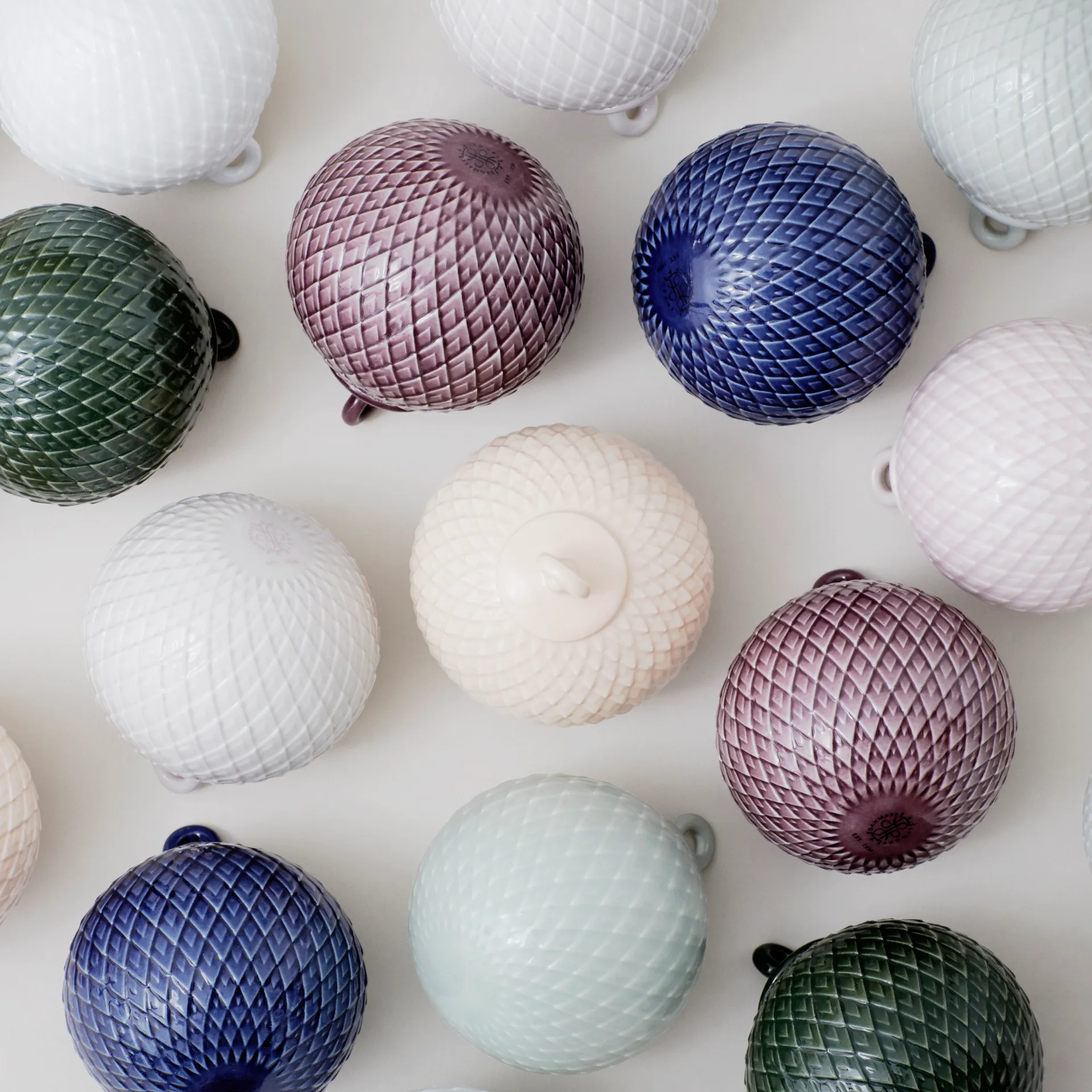 Bola de navidad Rhombe Ø7 cm, blanco Lyngby Porcelæn