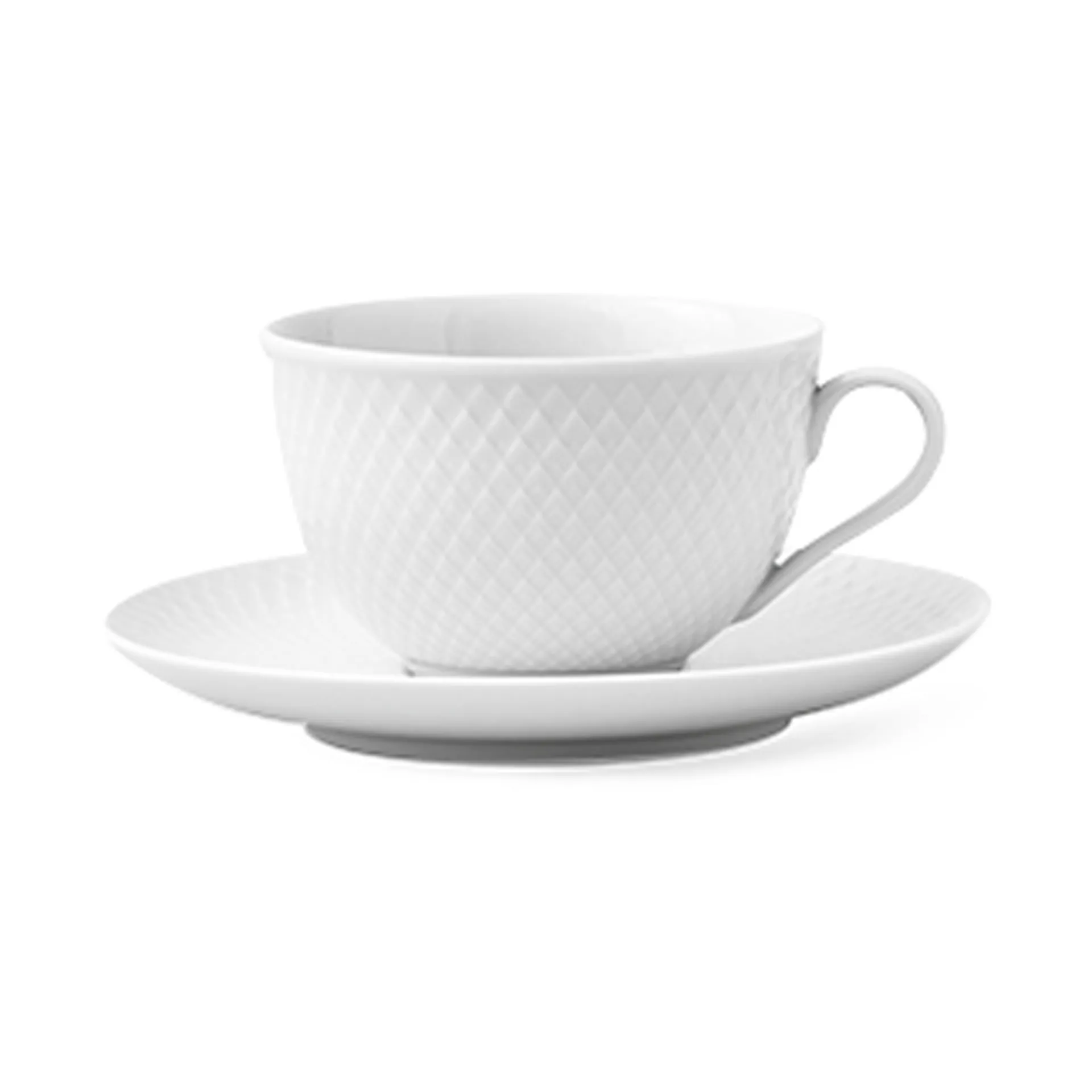 Taza de té y platillo Rhombe 24 cl, Blanco Lyngby Porcelæn