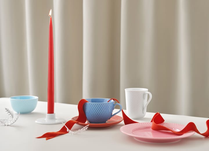 Taza de té y platillo Rhombe, azul-terracota Lyngby Porcelæn