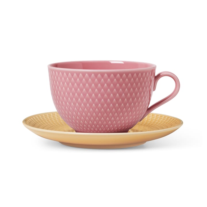 Taza de té y platillo Rhombe - Rosa-arena - Lyngby Porcelæn