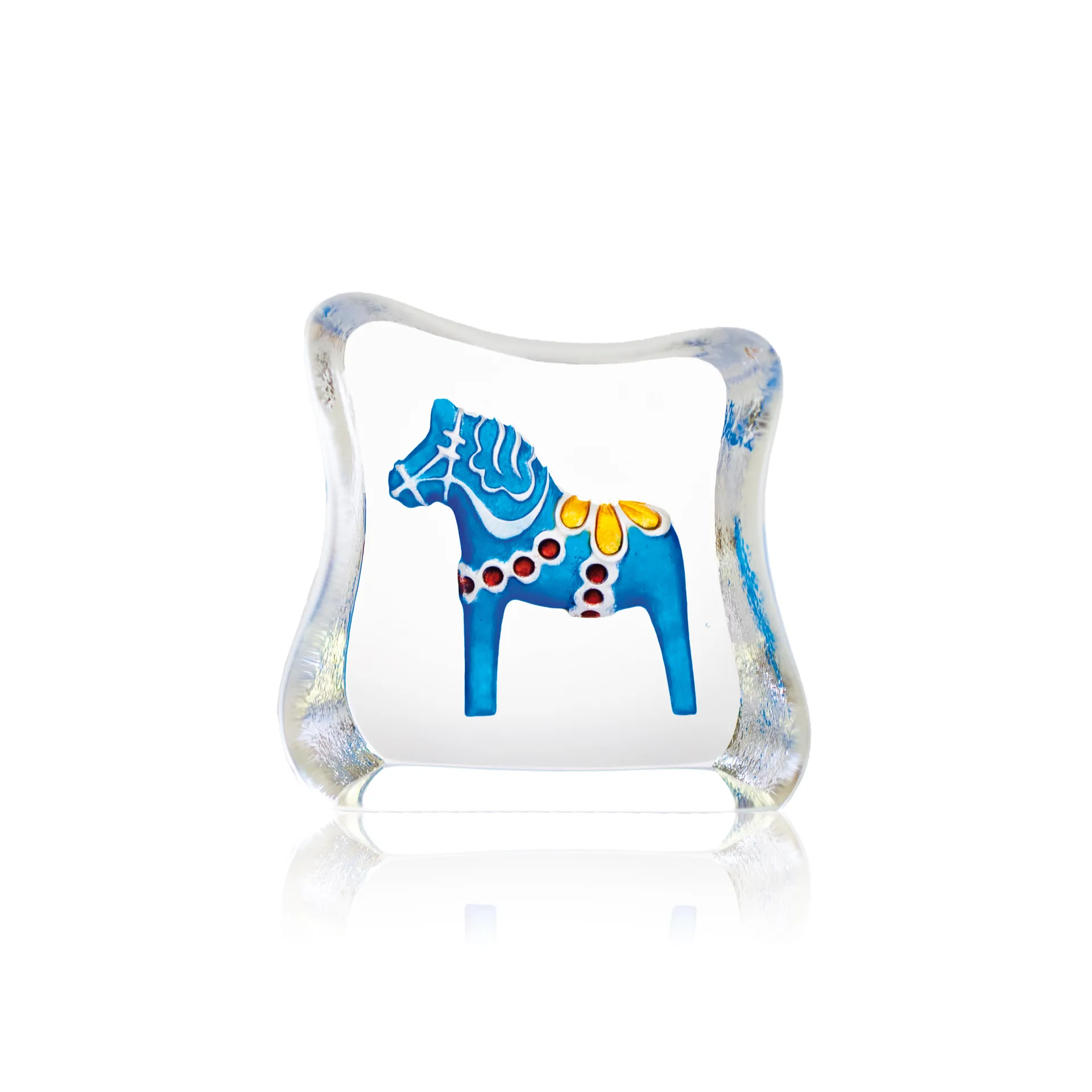 Escultura de cristal caballo Dalarna azul, Mini Målerås Glasbruk