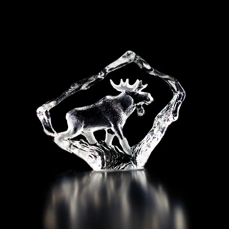 Escultura de cristal Wildlife alce macho, Mini Målerås Glasbruk