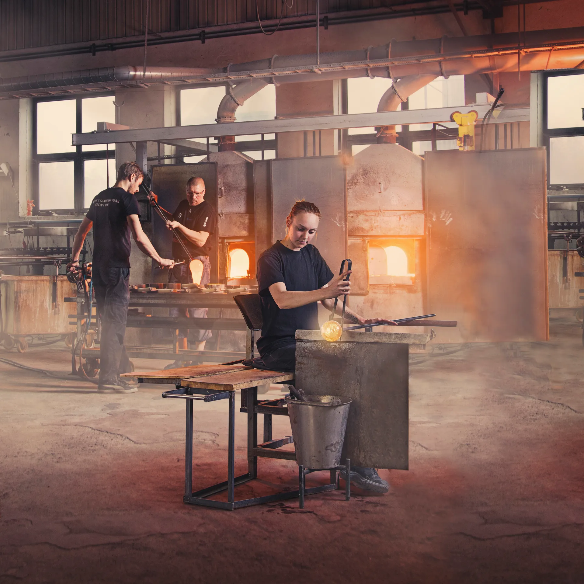 Escultura de cristal Yggdrasil verde-amarillo, Mini Målerås Glasbruk