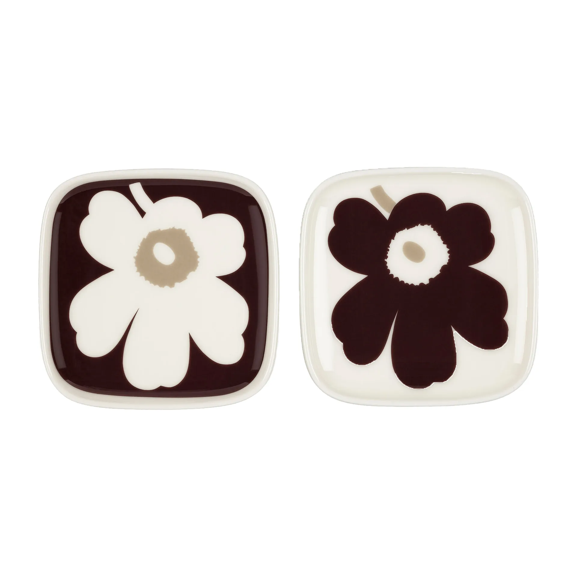 2 Fuentes Unikko 10x10 cm, Burdeos-blanco-beige Marimekko