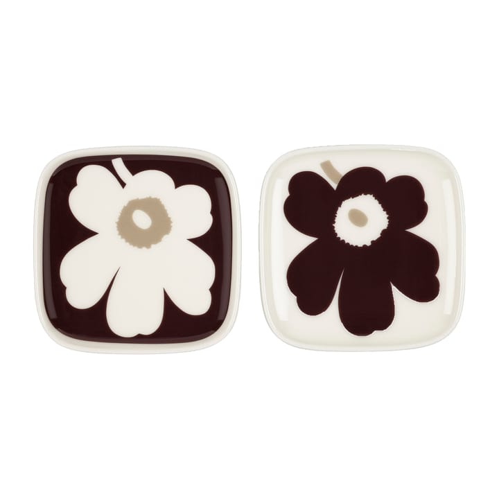 2 Fuentes Unikko 10x10 cm - Burdeos-blanco-beige - Marimekko