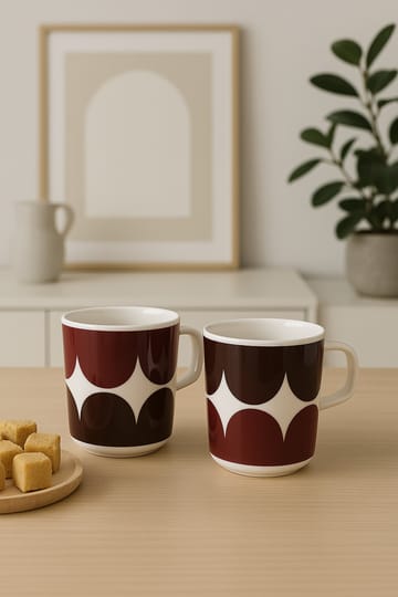2 Mugs Härkä 25 cl - white-dark wine-dark red - Marimekko