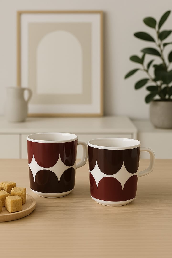 2 Mugs Härkä 25 cl, white-dark wine-dark red Marimekko