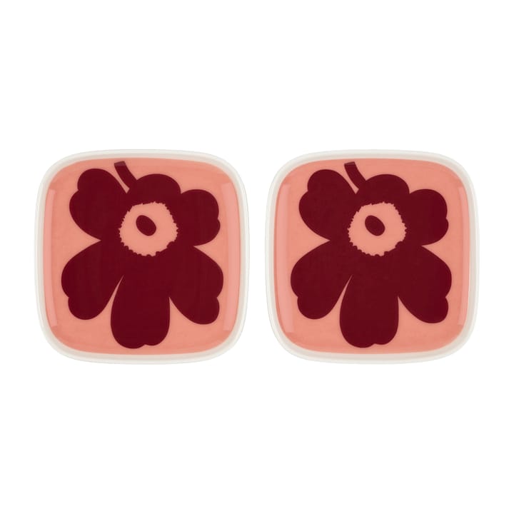 2 Platillos Unikko 10x10 cm - blanco-rosa-rojo - Marimekko