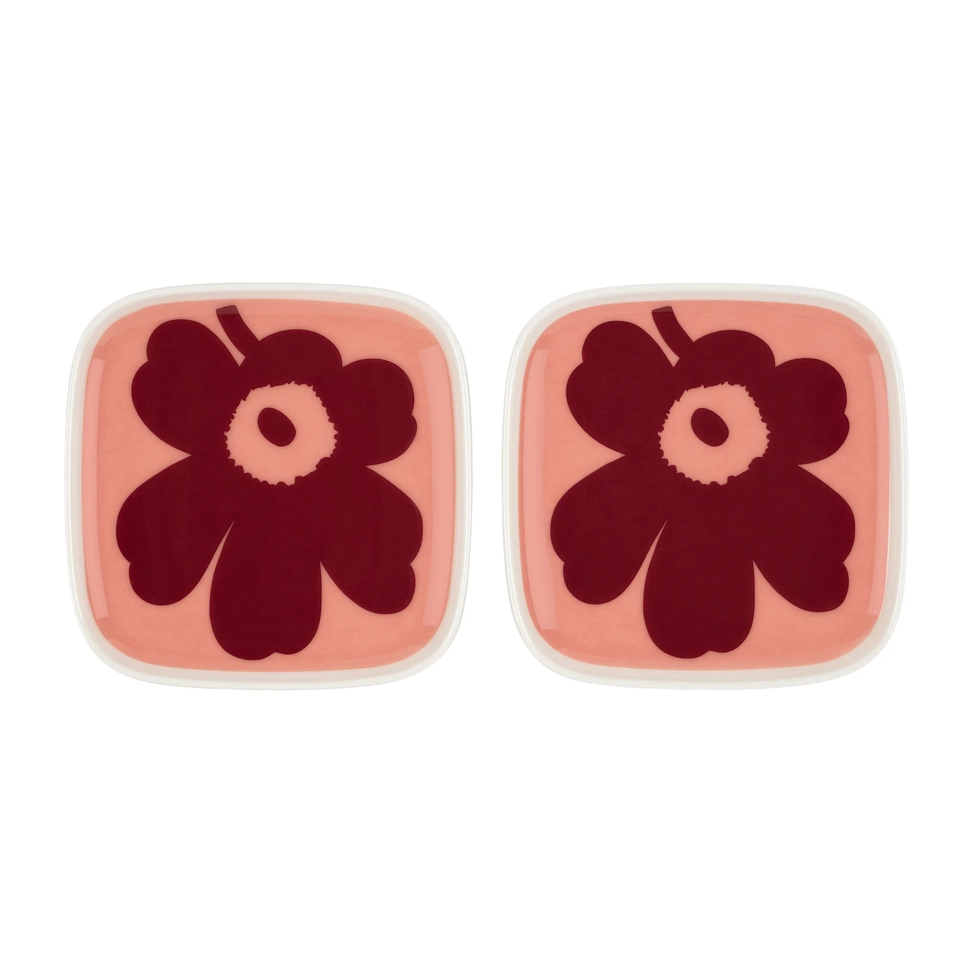 2 Platillos Unikko 10x10 cm, blanco-rosa-rojo Marimekko