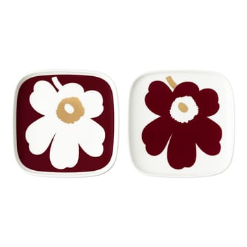 2 Platos Juhla Unikko 10x10 cm - blanco-rojo vino-oro - Marimekko