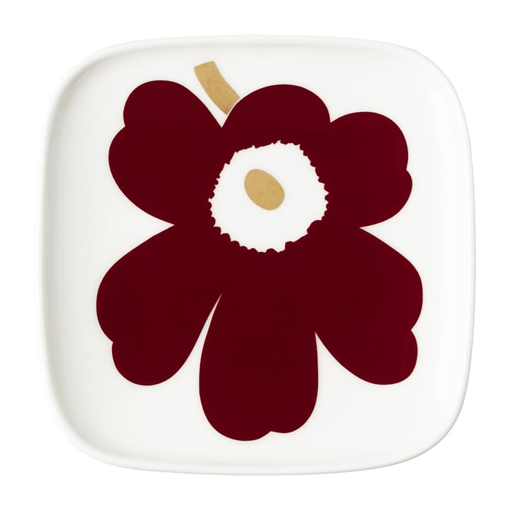 2 Platos Juhla Unikko 10x10 cm, blanco-rojo vino-oro Marimekko
