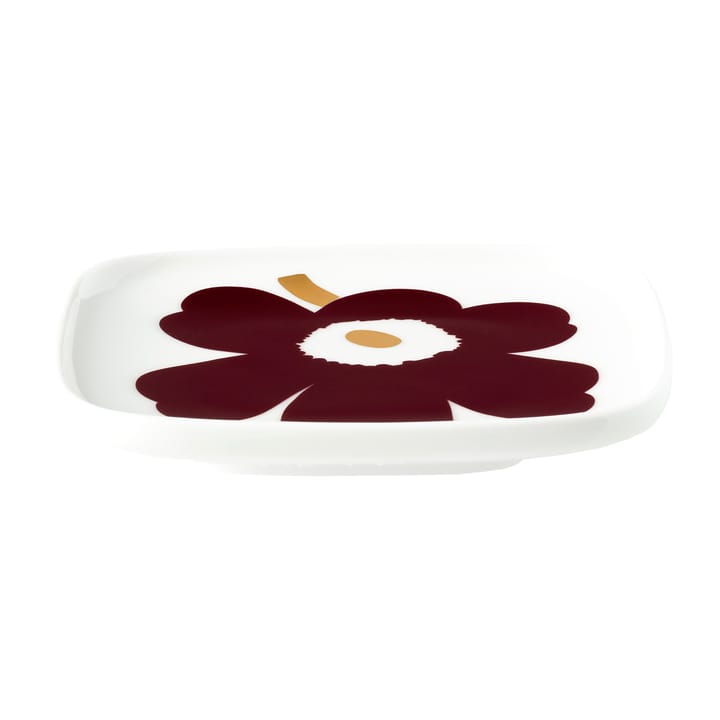 2 Platos Juhla Unikko 10x10 cm, blanco-rojo vino-oro Marimekko