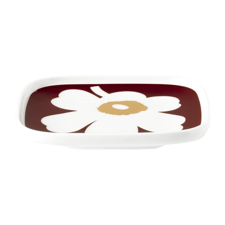 2 Platos Juhla Unikko 10x10 cm, blanco-rojo vino-oro Marimekko