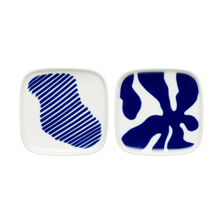 2 Platos Ruudut 10x10 cm - azul-blanco - Marimekko