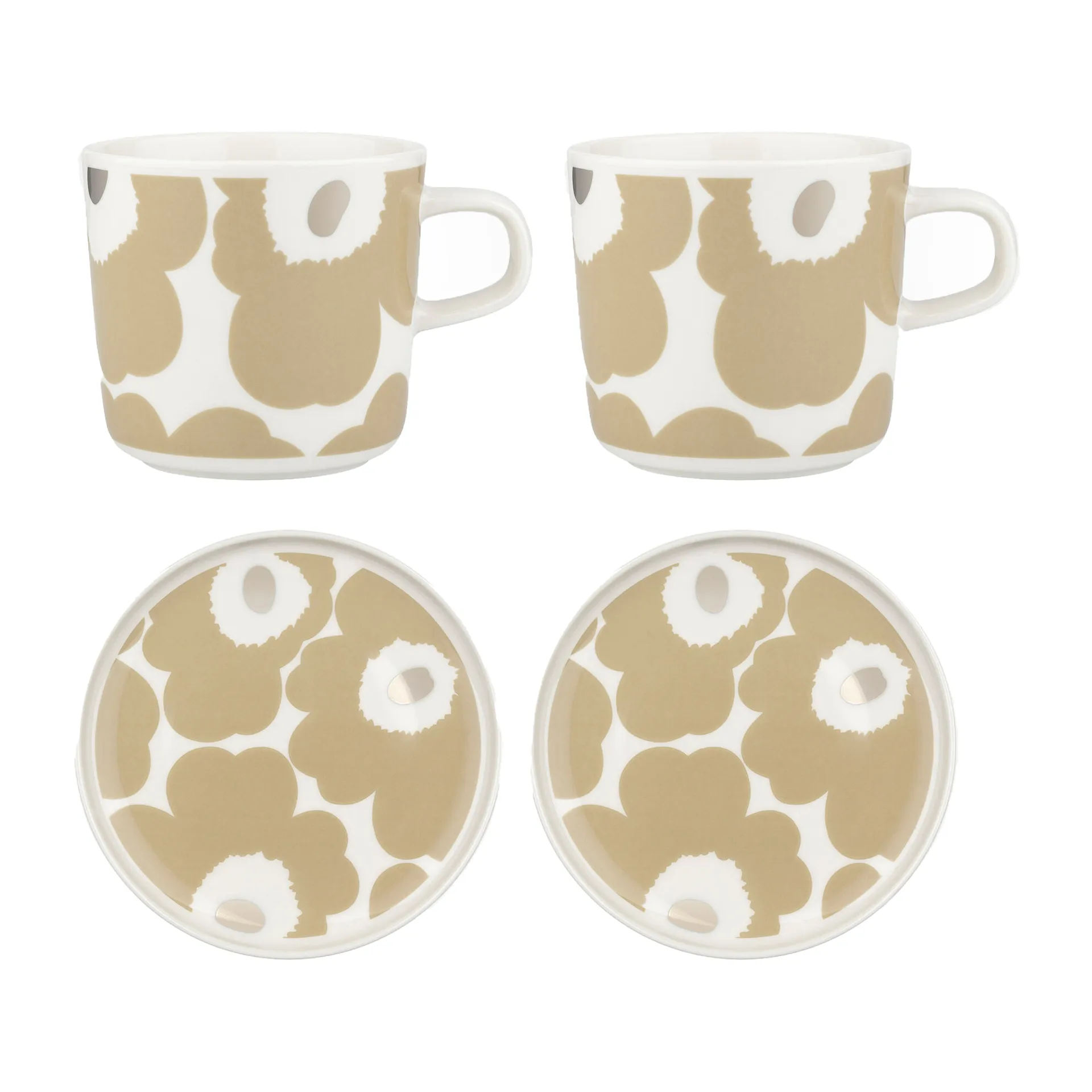 2 Tazas con plato Unikko 20 cl, Beige-blanco Marimekko
