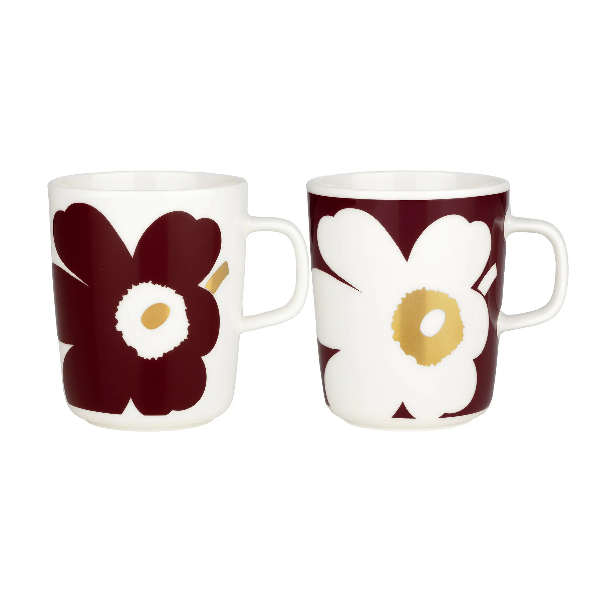 2 Tazas Juhla Unikko 25 cl, blanco-rojo vino-oro Marimekko