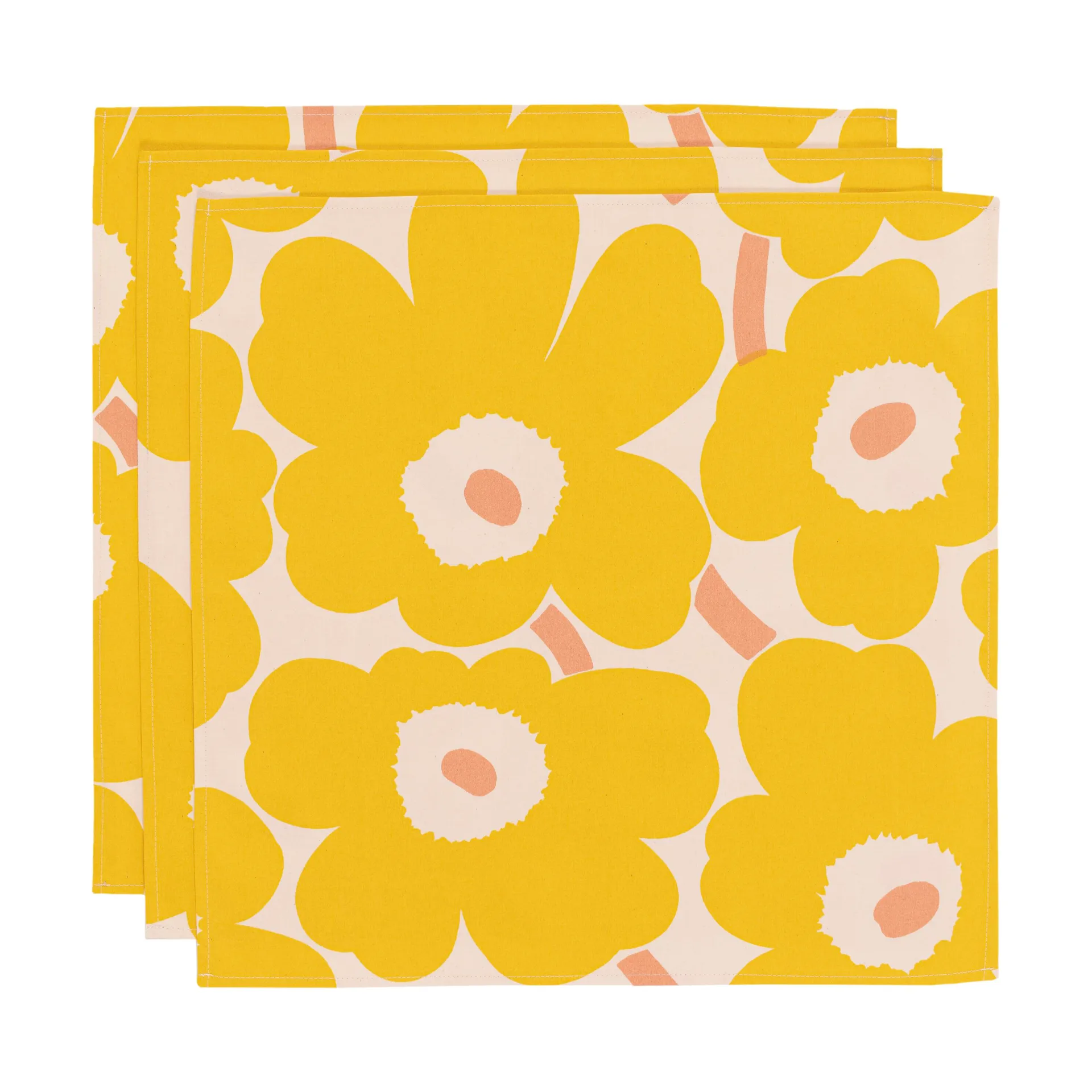 3 Servilletas de tela Pieni Unikko 43x43 cm, Cotton-yellow-pink Marimekko
