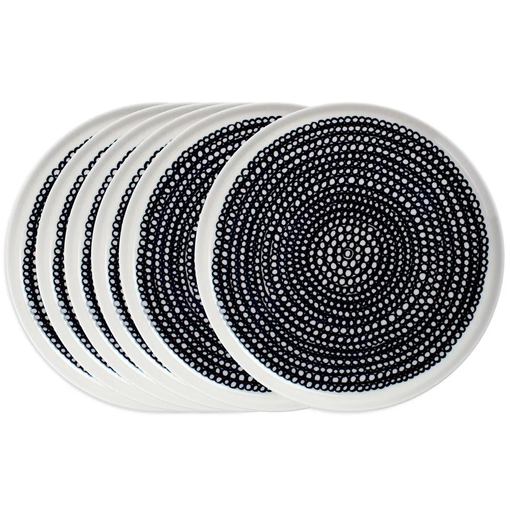 6 Platos Räsymateo Ø20 cm negro pequeños puntos,  Marimekko