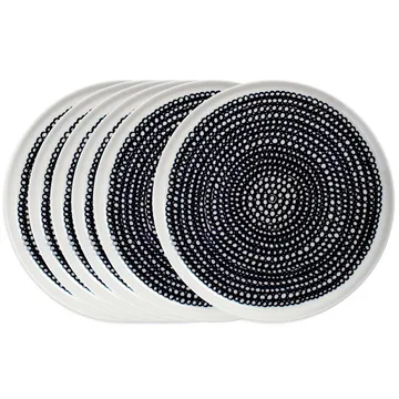 6 Platos Räsymateo Ø20 cm negro pequeños puntos - Marimekko