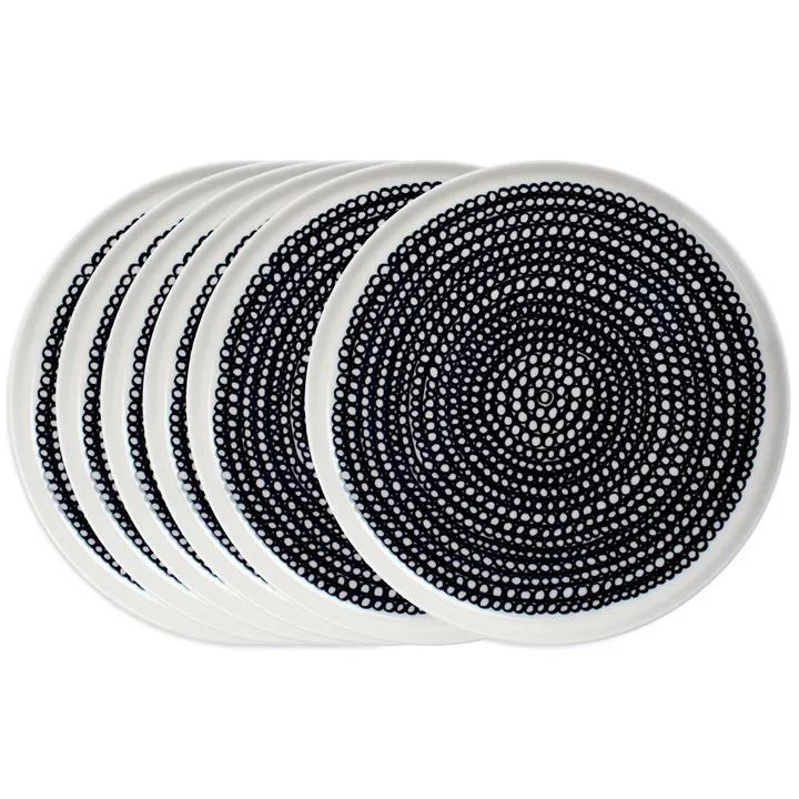 6 Platos Räsymateo Ø20 cm negro pequeños puntos - Marimekko