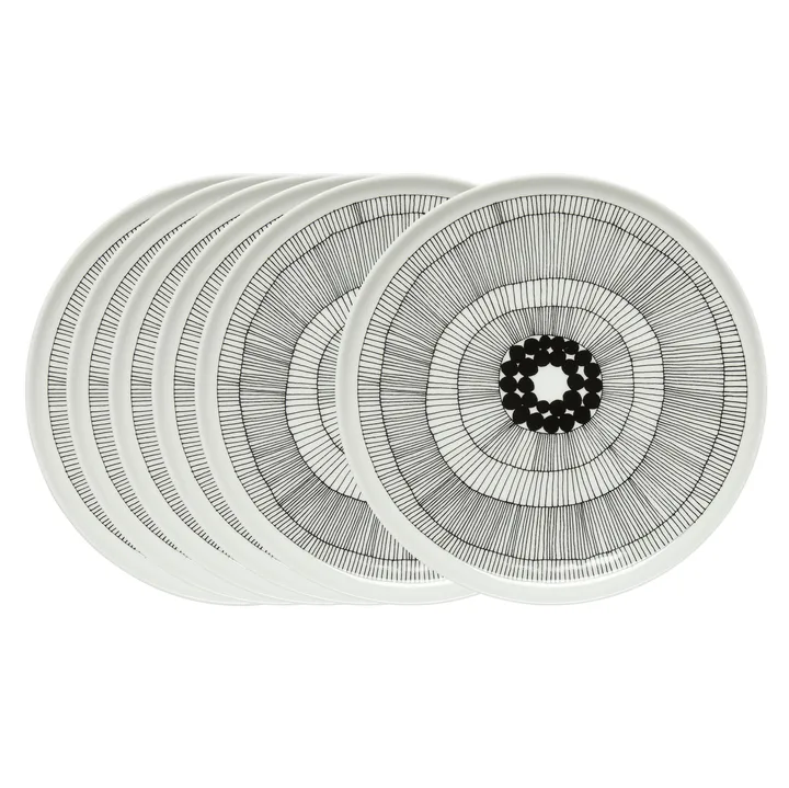 6 Platos Siirtolapuutarha Ø25 cm negro-blanco - Marimekko