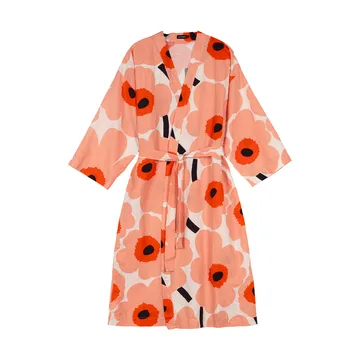 Albornoz Unikko S/M - Off white-coral-naranja rojo-carbón - Marimekko