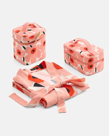Albornoz Unikko S/M - Off white-coral-naranja rojo-carbón - Marimekko