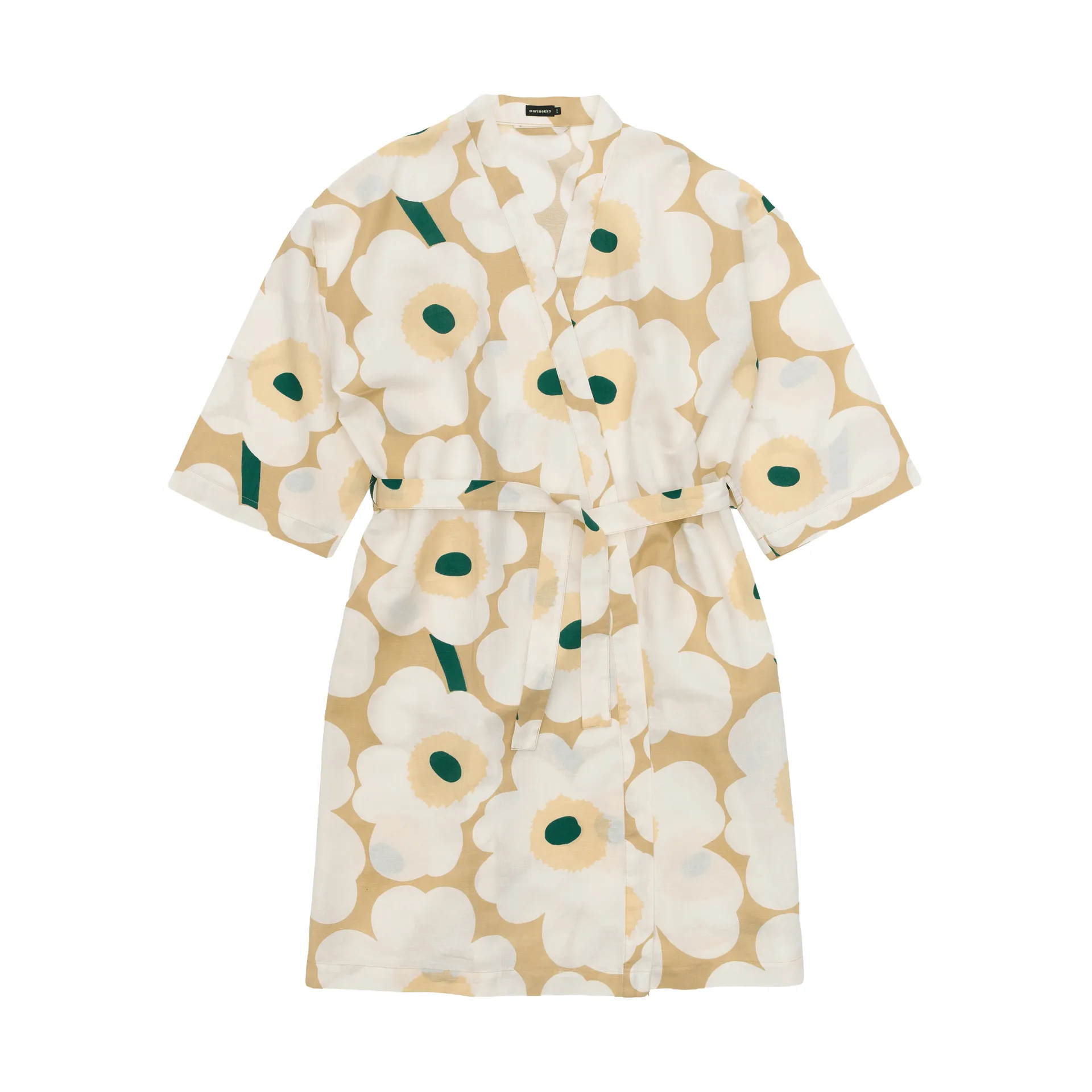 Albornoz Unikko S/M, Sand-off white-hay-emerald Marimekko