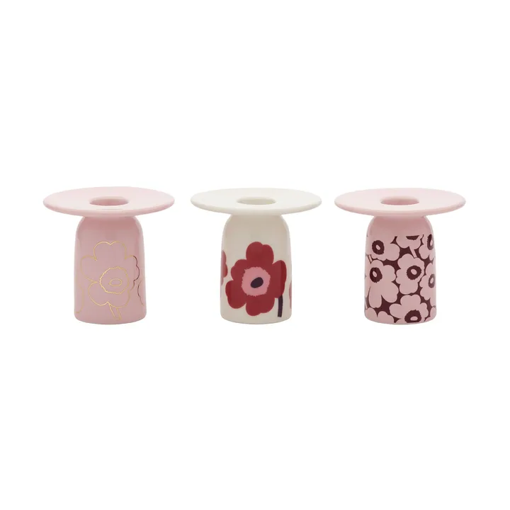 Candelabro Unikko - Rosa-blanco-burdeos-dorado, 3 piezas - Marimekko