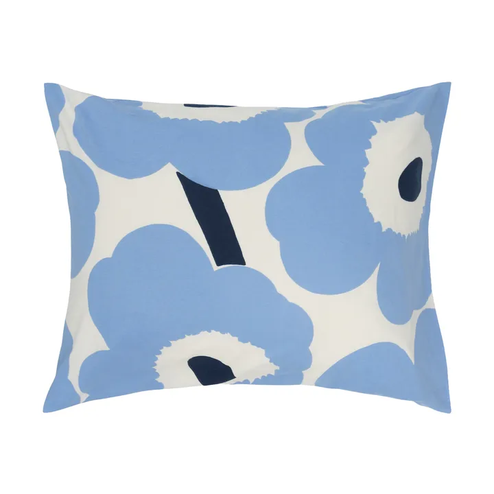 Funda de almohada de jersey Unikko - Blanco roto, azul claro, azul marino, 50x60 cm - Marimekko