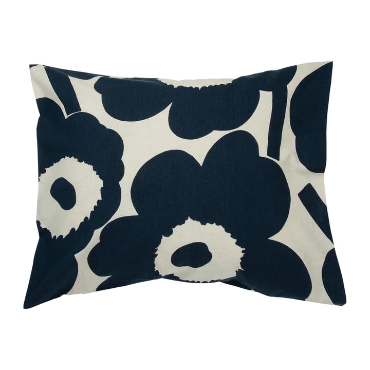 Funda de almohada Unikko algodón-lino 50x60 cm - blanco natural-azul oscuro - Marimekko