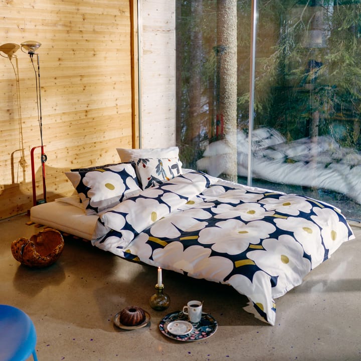 Funda de almohada Unikko satén de algodón 50x60 cm - azul marino-gris claro - Marimekko