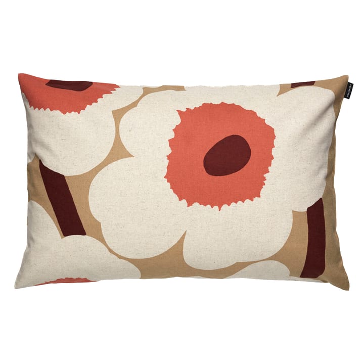 Funda de cojín Unikko lino-algodón 40x60 cm - Beige-naranja-marrón - Marimekko