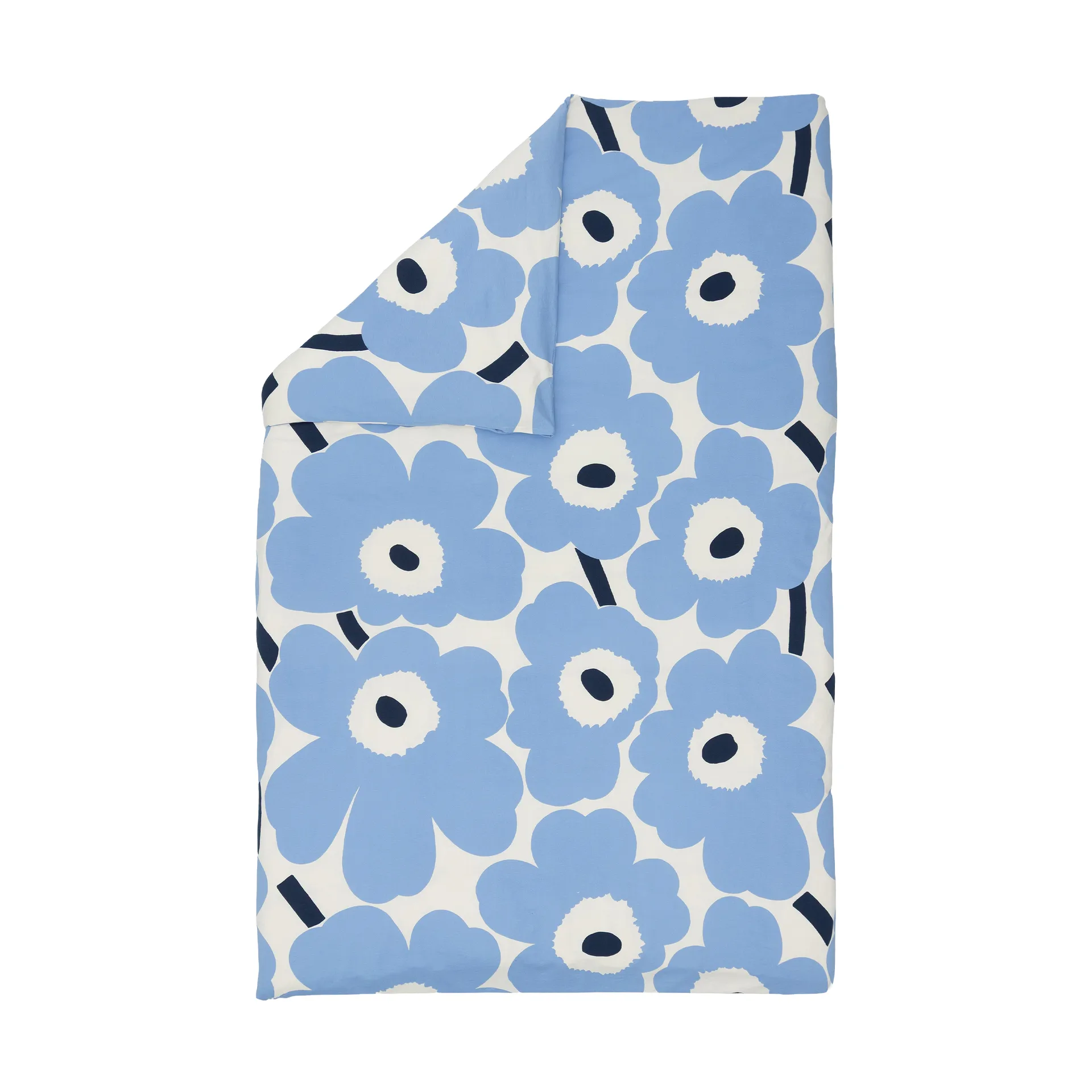 Funda nórdica de jersey Unikko, Blanco roto, azul claro, azul marino, 150x210 cm Marimekko