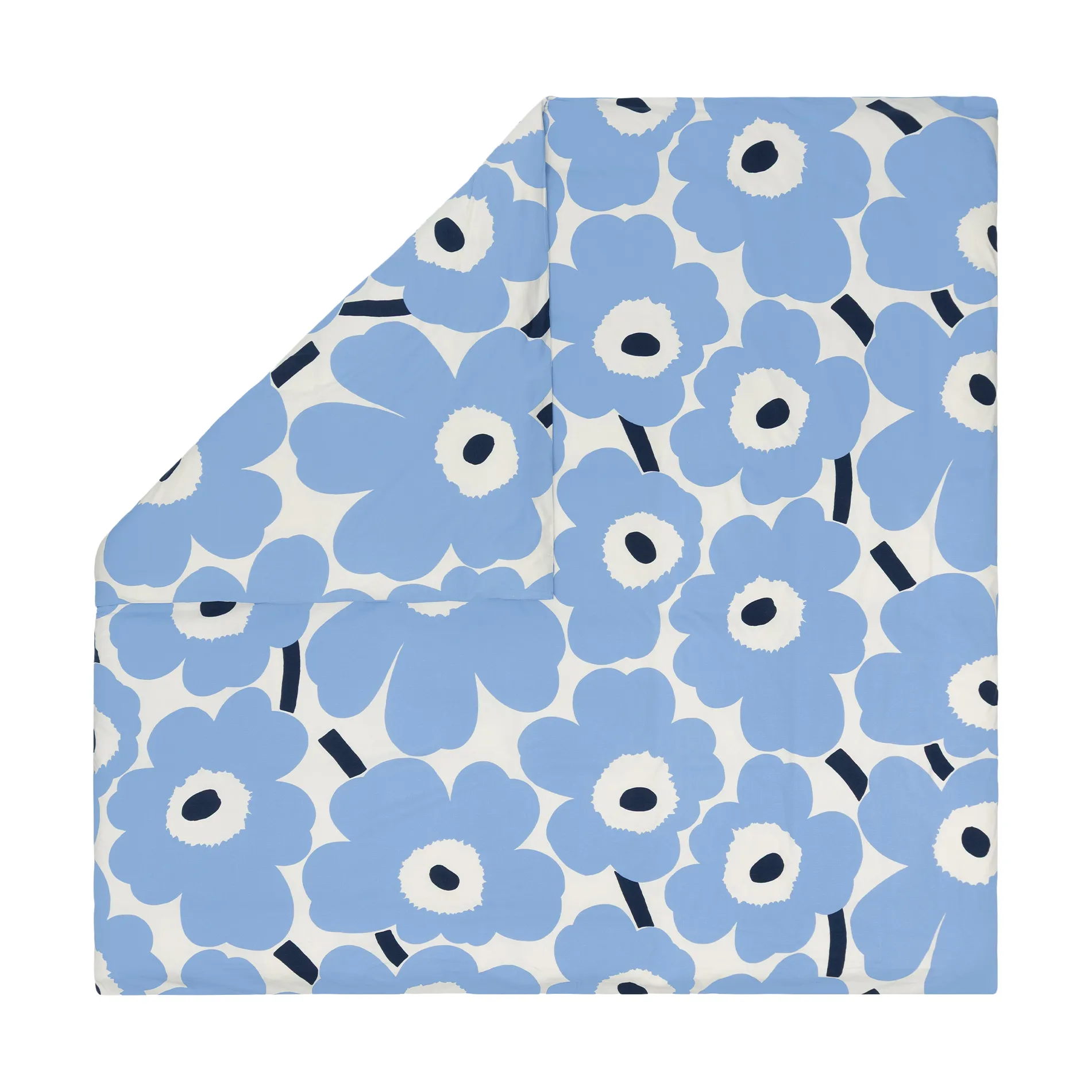 Funda nórdica de jersey Unikko, Blanco roto, azul claro, azul marino, 240x220 cm Marimekko