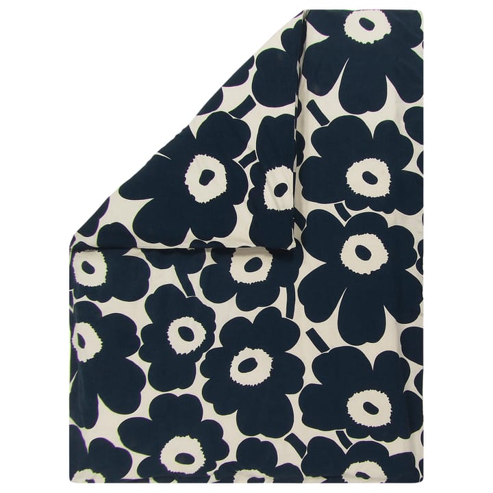 Funda nórdica Unikko algodón-lino 150x210 cm - blanco natural-azul oscuro - Marimekko